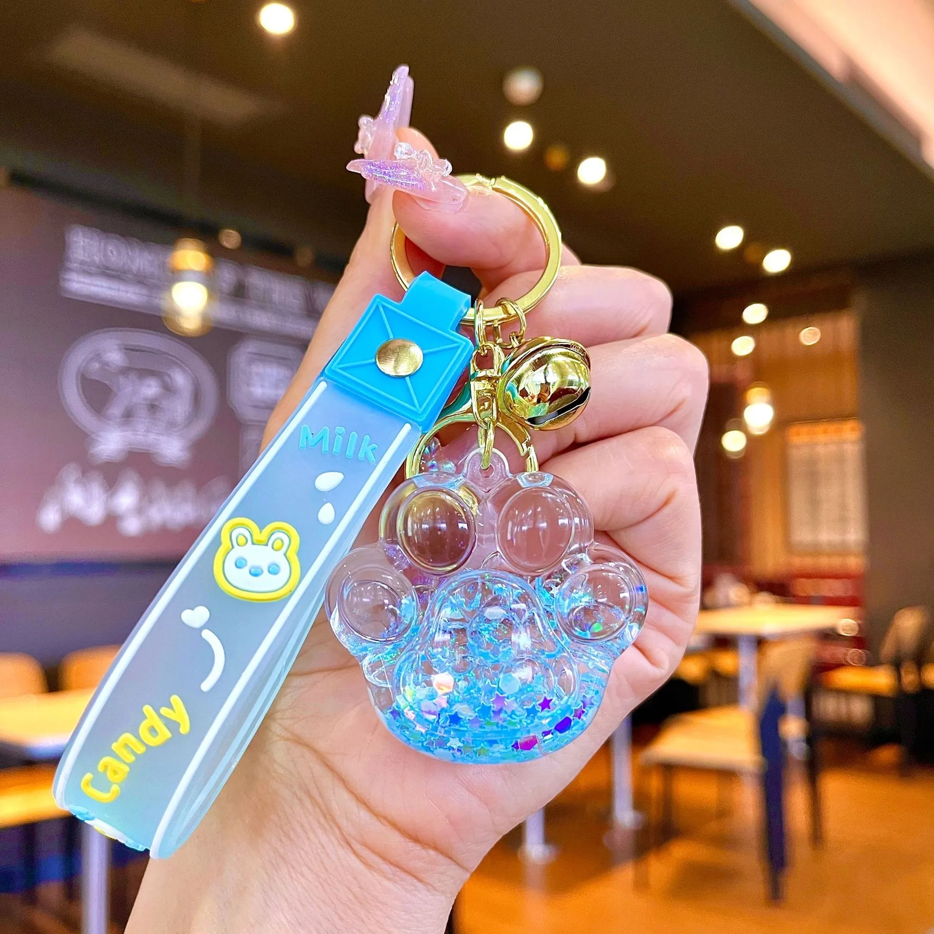 NightGlow Bubble Beads Cat Claw Keychain Creative Quicksand Bottle Keychain Women's Bag Pendant Car Keychain Små smycken Söt gåva Partihandel 2024