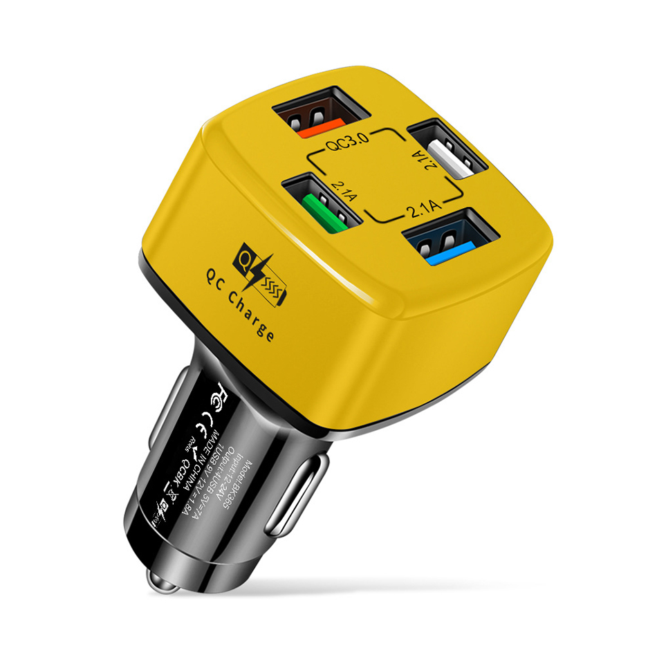 Chargeur de voiture PD 20W 4 USB, charge rapide Type C QC3.0, plusieurs Ports pour iPhone Xiaomi Huawei, adaptateur de téléphone jaune