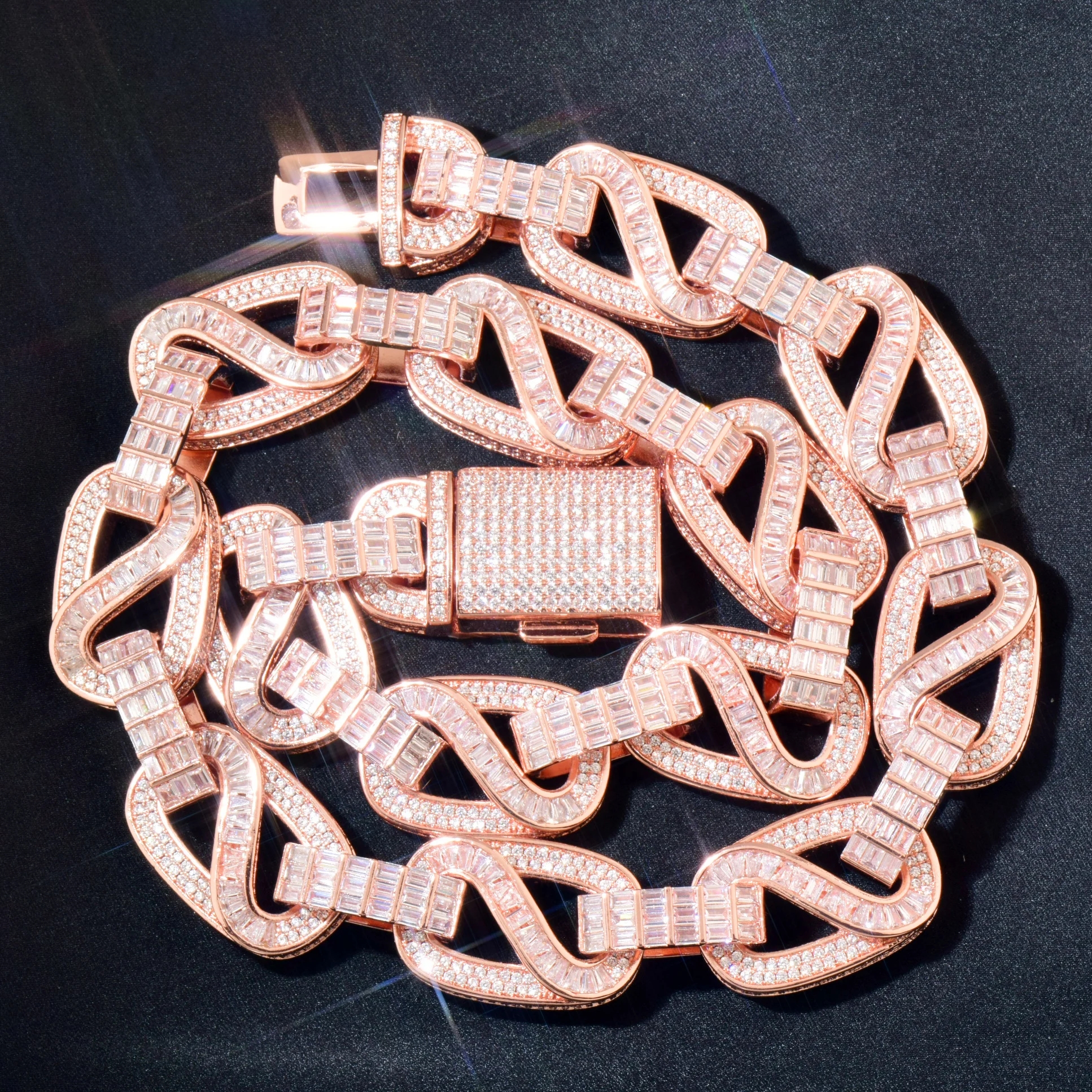 مرحبًا Hip Hop 20mm Baguette Zircon chain Men Hiphop Necklace Icy iccy Zircon Gold Color Swice Copper Charm Mashing Jewelry for gif