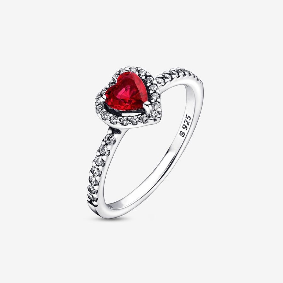 925 srebrny srebrny podwyższony czerwony pierścionek z czerwonego serca dla kobiet Pierścionki ślubne moda