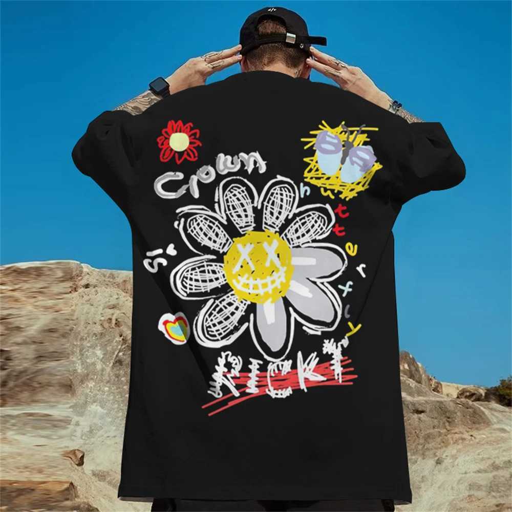 Homens camisetas 3d Daisy Print Mens T-shirt Nova Tendência T-shirt de Manga Curta para Homens Verão Casual Tees Oversized Street Hip-Hop Man Roupas Tops