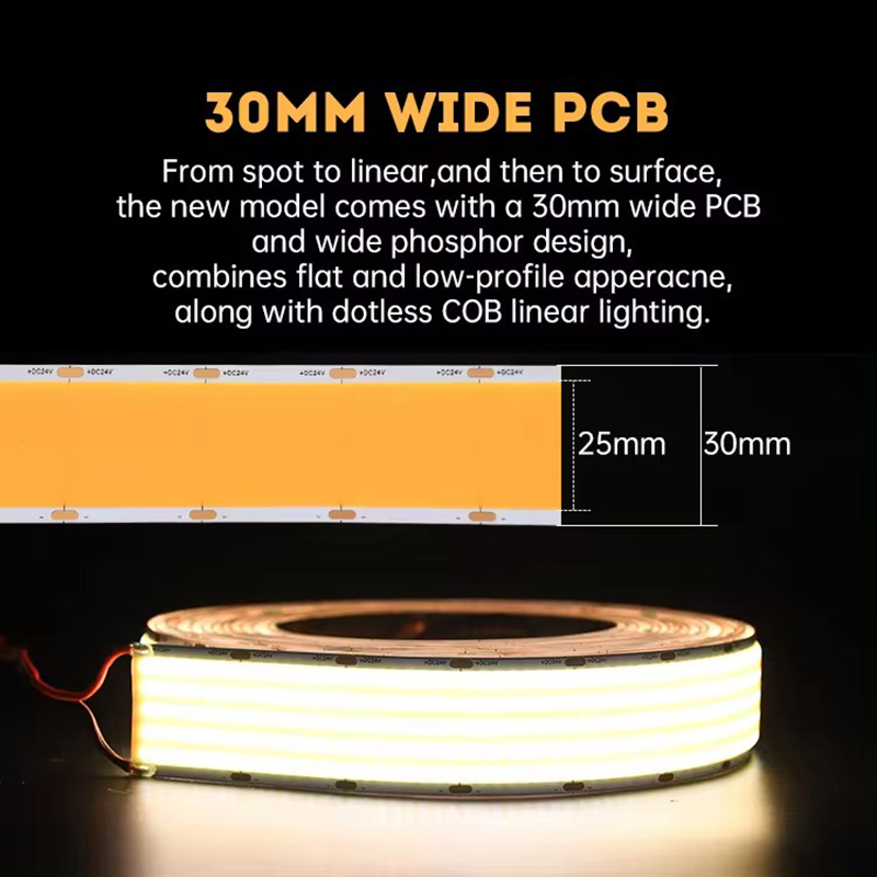 Ultra-wide 30mm cob led strip lights DC24V 1600LEDs/m super bright 4600lm for indoor home office