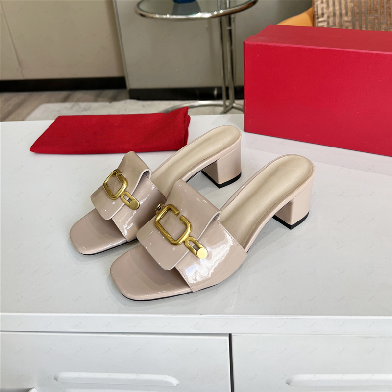 2024 Newest HIGH Quality Slippers Sandals chunky heel women brand Designer Genuine Leather Fashion metal buckle Sandals party shoes dress shoes big size