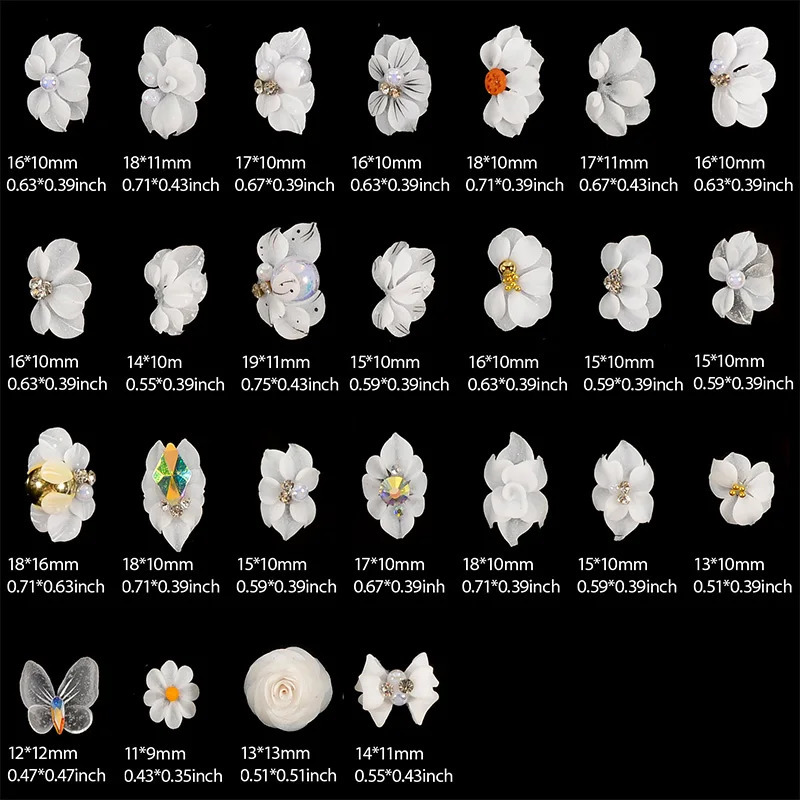 52st 3D akrylblommor Vita handgjorda blommor Nail Charms Summer Designer Diy Nail Art Accessories Manicure 240301