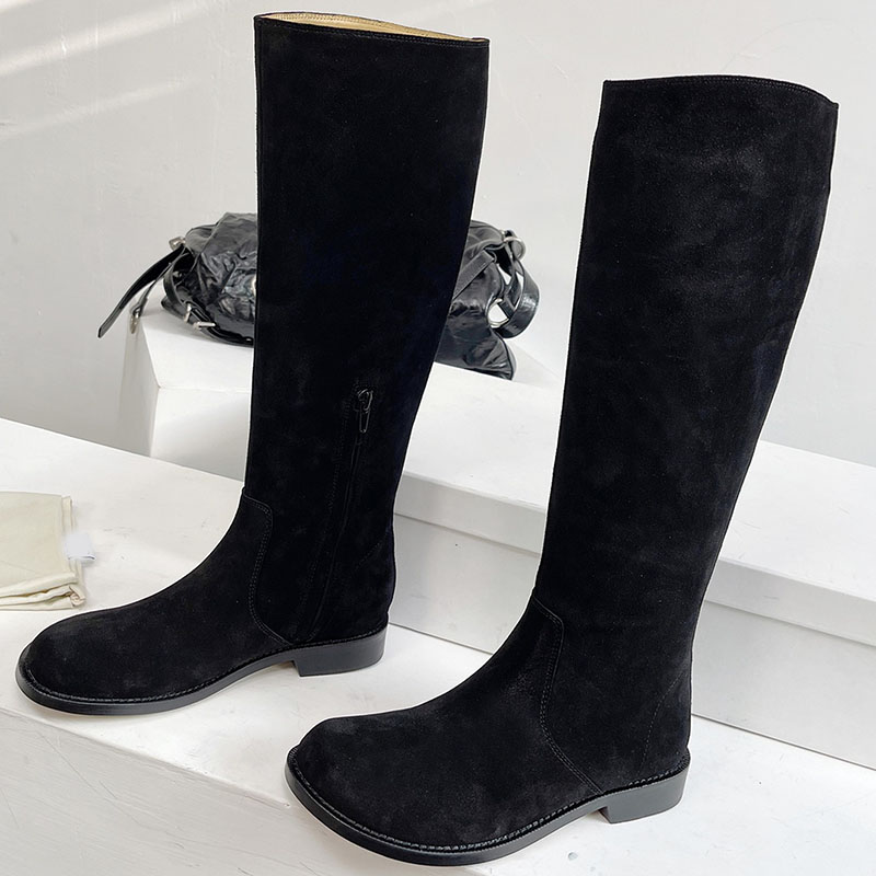 Women High Boots 2024 Luksusowa skóra krowa brązowa czarna czarna zamek o niskim obcasie jakość długiej but jesień zimowy ręcznie robiony but włoska skóra duża podeszwa damska rozmiar 35-40