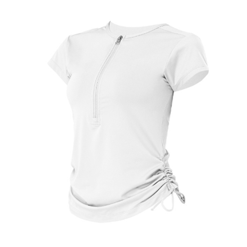 Yoga Half Zip Drawstring Yoga Short Sleeve Summer Sports T-shirt Kvinnor Topp snabba torrkörning Fitness Yoga Wear