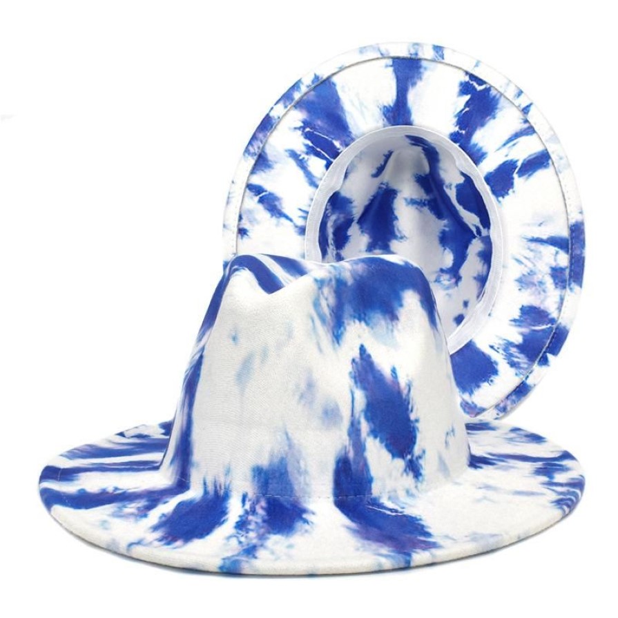 Chapeaux à large bord Fedora Femmes Hommes Tie Dye Automne Hiver Vintage Fascinator Multicolore Bleu Rouge Blanc Feutré Hat317O