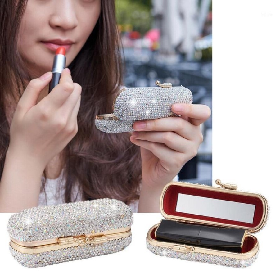 Ladies Clip Holder Daily Lipstick Case Party Fashion Gift With Mirror Organizer Home Travel Universal Luxurious Shiny Diamonds1230T