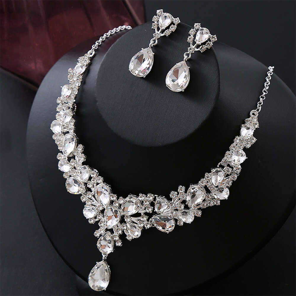 Diamond Bride Necklace Earring Set för bankett och parti överdrivna modeklänningstillbehör