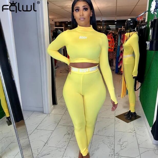 FQLWL White Black Fitness Set Women Suit Sportwear Summer Outfits Long Sleeve Crop Top Leggings Ladies Tracksuit Female