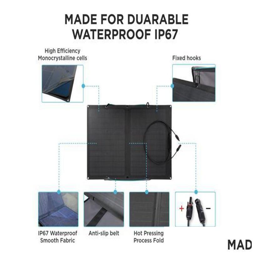 Flexible Solar Panels 60W Portable Panel for Power Station Foldable Charger with Adjustable Kickstand Waterproof Ip67 Outdoor Cam Drop Otvt3