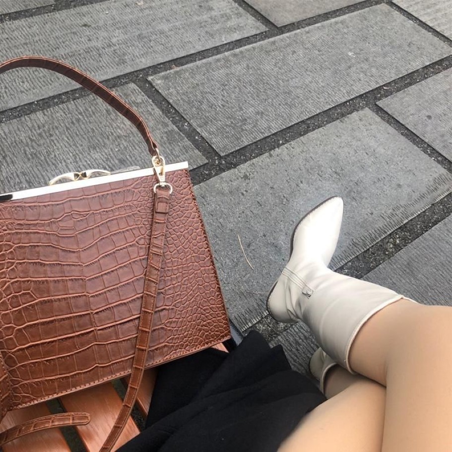 Evening Bags Vintage Clasp Women Crocodile Leather Handbags Aligator Metal Frame Design Top Handle Tote Autumn Box Bag2173