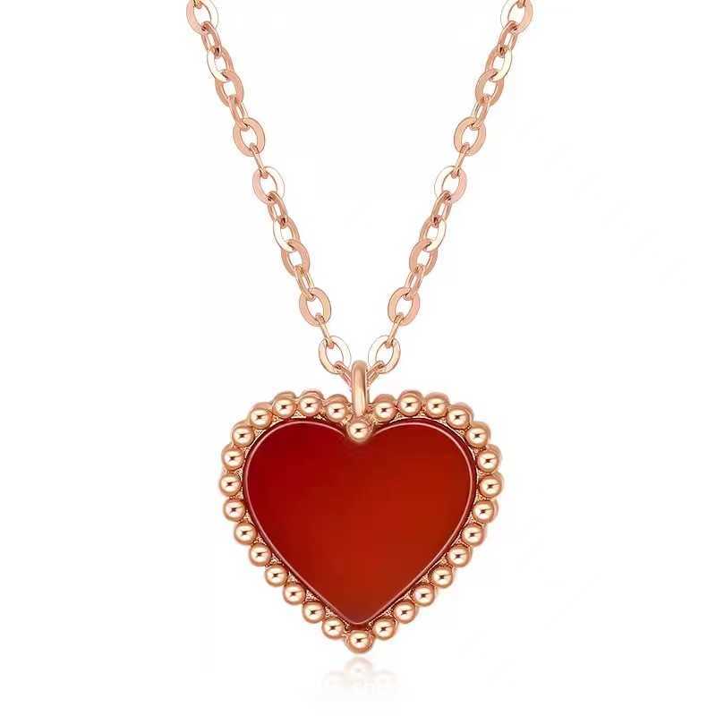 V Necklace 18K Rose Gold Red Agate Love Pendant Necklace for Women Pure Silver Small and Versatile High end Red Heart and Collar Chain