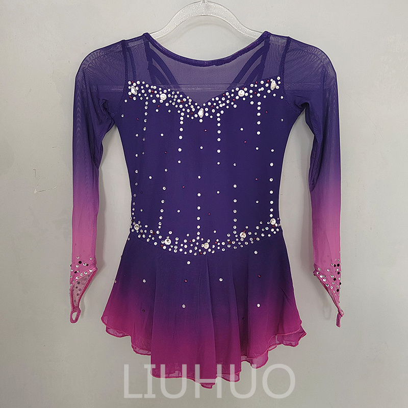 LIUHUO Customize Colors Figure Skating Dress Girls Teens Ice Skating Dance Skirt Quality Crystals Stretchy Spandex Dancewear Ballet Performance Purple