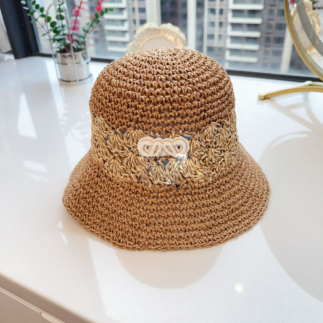 Minimalist designer bucket hat fashionable woven straw hat breathable outdoor travel hats letter embroidered beach hat