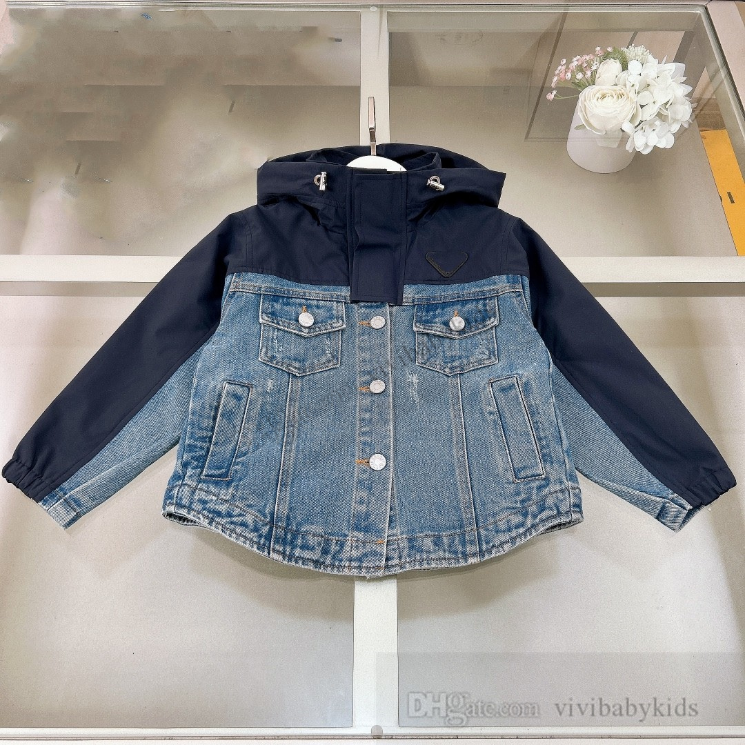 Mode kinderen denim kleding sets jongens driehoek hooded cowboy jas uitloper kids zwarte cargo broek 2024 lente kinderen designer outfits S1179