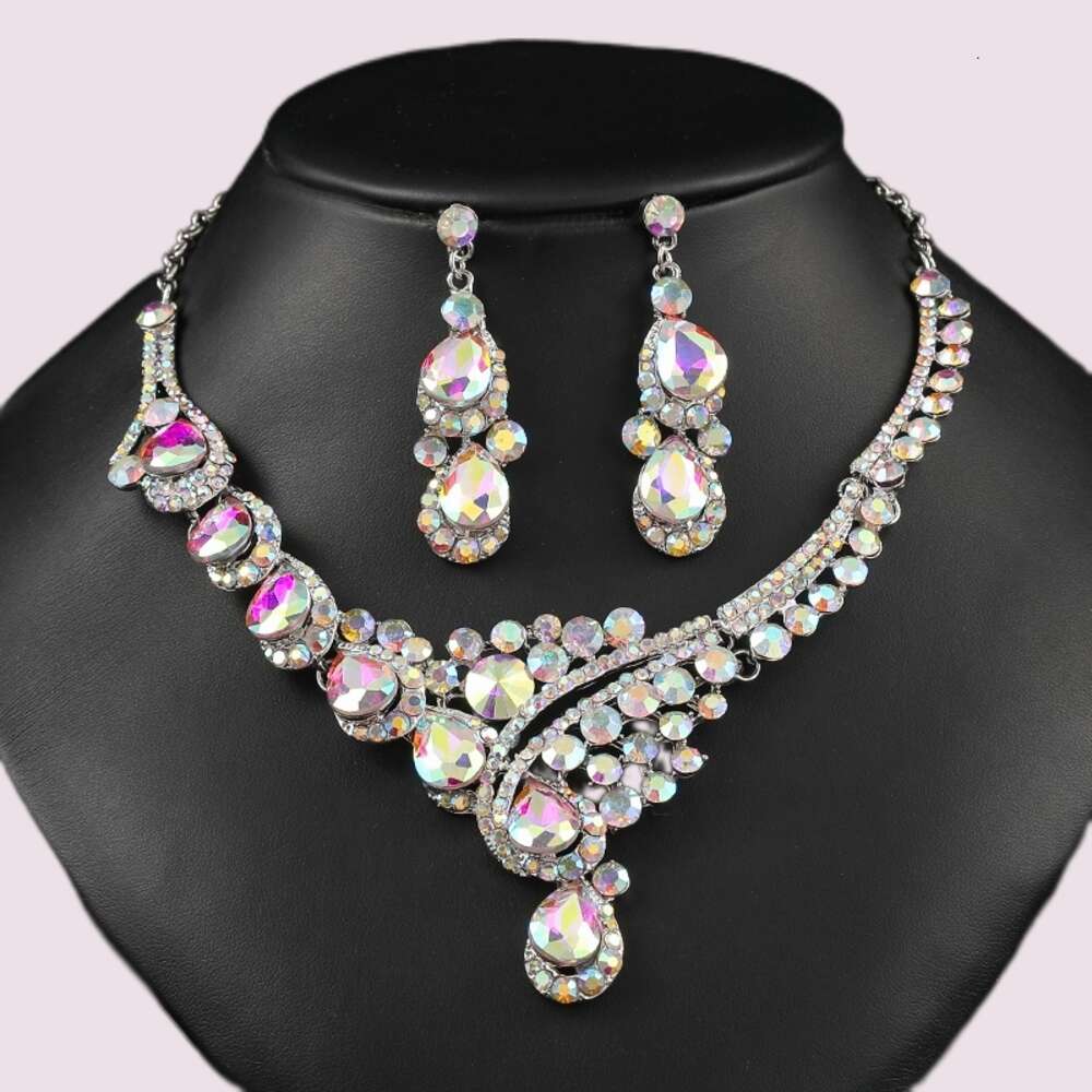 Diamond Bride Necklace Earring Set för bankett och parti överdrivna modeklänningstillbehör