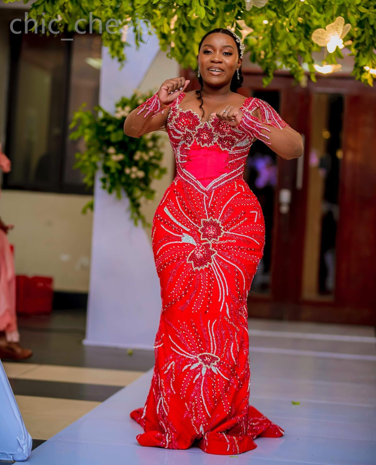 2024 ASO EBI Red Mermaid Prom Dress Cristalli in rilievo con sequenza sequestrata Seconda ricevuta Cande del 50 ° compleanno abiti da fidanzamento di 50 ° compleanno Abiti abiti DE DE HOIREE ZJ156