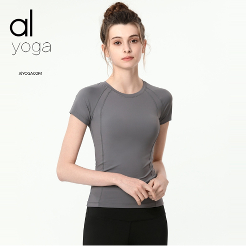 ALLUU yoga wear top da donna a maniche corte, girocollo, sottile abbigliamento da palestra sexy, t-shirt sportiva, nuova vendita calda slim 2024