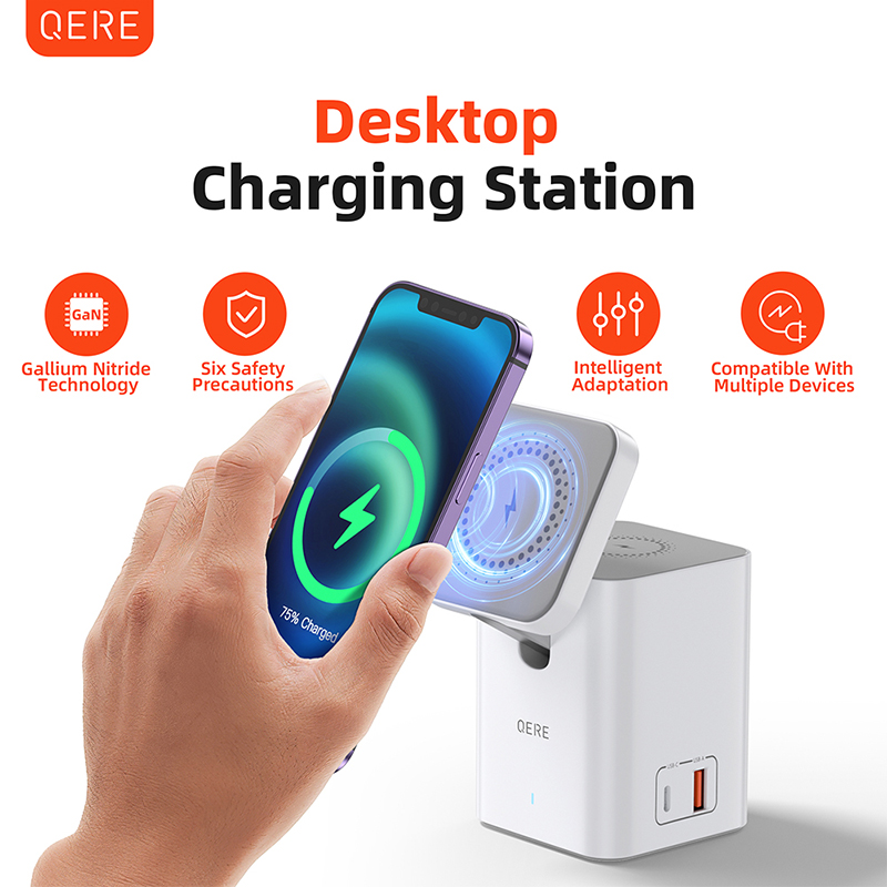 QERE Magnetische kabellose Ladestation für Mobiltelefone, schnelles Aufladen, sicher, multifunktional, tragbar, faltbar, kabelloses Mini-Ladegerät