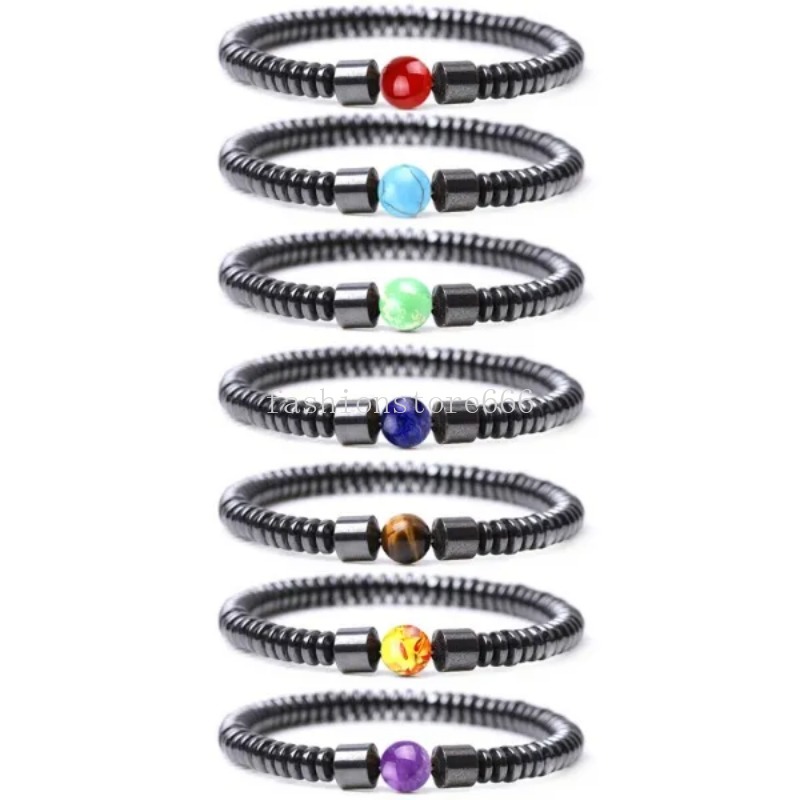 Moda cilindro hematita yoga cura pulseiras frisado casal pulseira de pedra natural para homens mulheres jóias