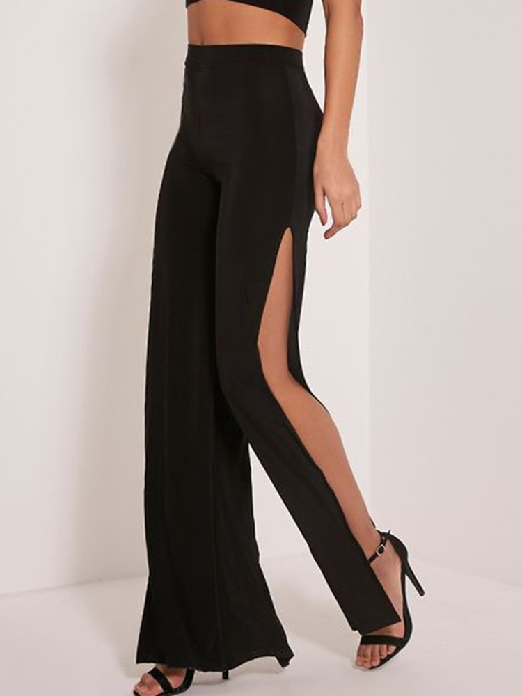 Однотонные черные элегантные модные женские брюки для йоги с высоким разрезом, свободные уличные брюки с широкими штанинами, женская одежда с боковым швом