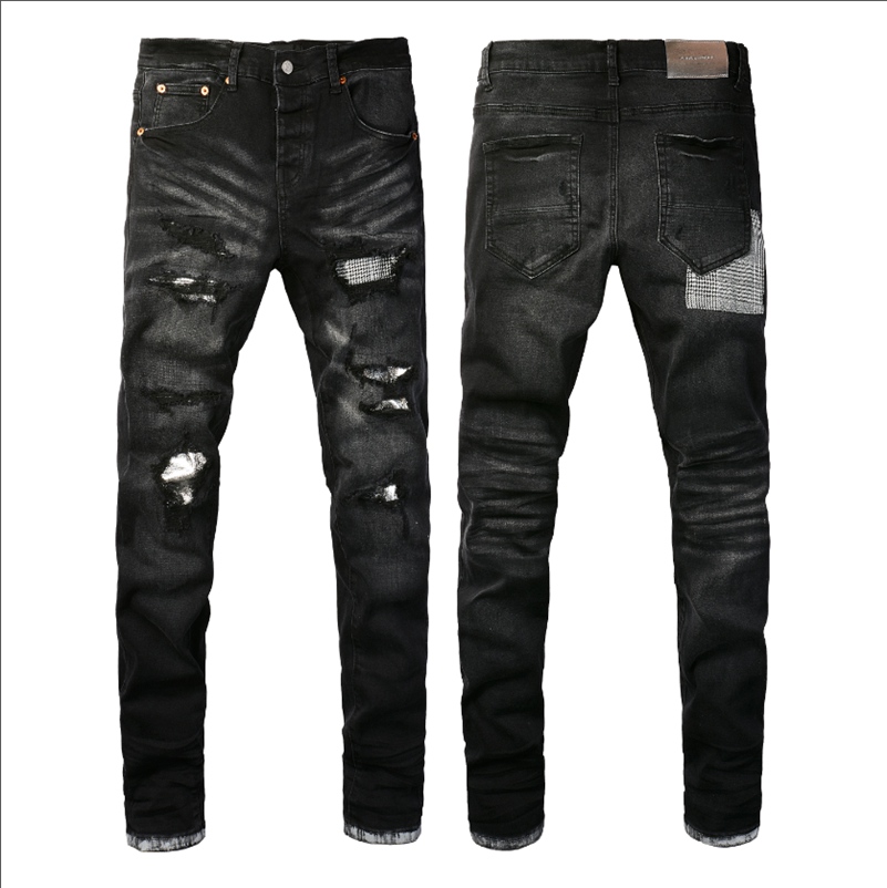 AA-88 Designer jeans paarse heren- en damesster geborduurde patchwork broek elastische slim fit broek {De verzonden kleur is hetzelfde als de foto}