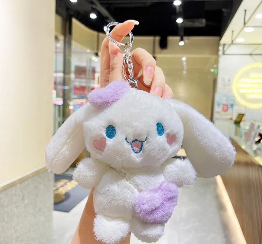 2024 Sevimli Aşk Kalp Cinnamoroll Peluş Anahtar Keychain Takı Okul Çantası Sırt Çantası Süsleme Askı Çocuk Oyuncak Hediyeleri