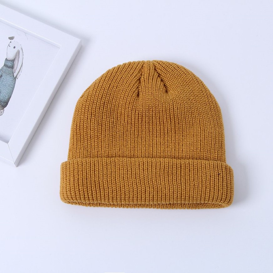 Unisexe hiver côtelé tricoté à revers court melon casquette rue couleur unie crâne rétro Ski pêcheur Docker bonnet chapeau Slouchy Z lu2360