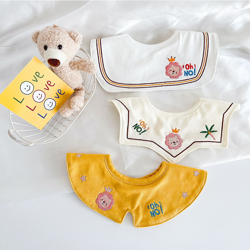 Babadores para bebês, babadores respiráveis para meninos e meninas, pano para babar com padrão bordado, bandana para alimentação infantil, 3 peças