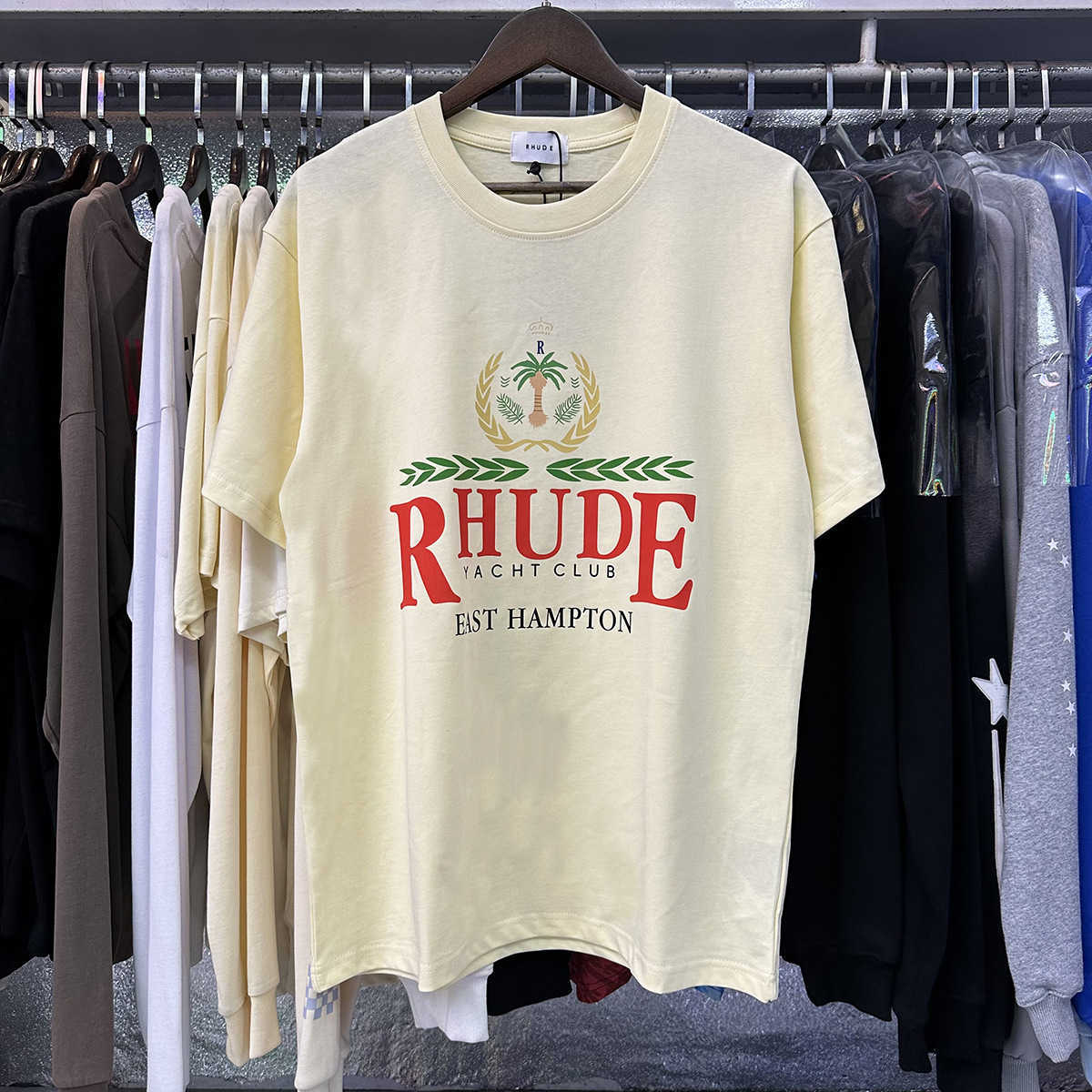 T-shirt unisexe à manches courtes en pur coton à double fil de haute qualité de marque à la mode RHUDE