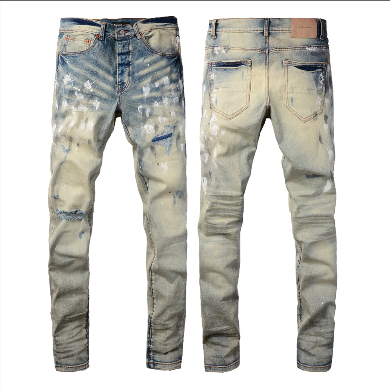 AA-88 Designer jeans paarse heren- en damesster geborduurde patchwork broek elastische slim fit broek {De verzonden kleur is hetzelfde als de foto}