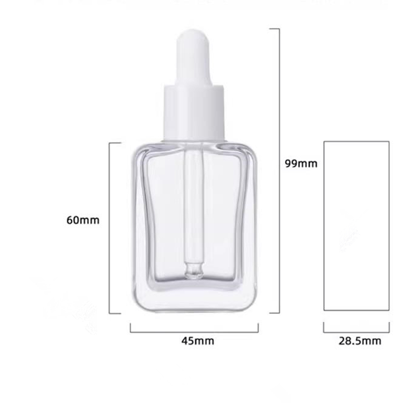 Flacon compte-gouttes en verre de 30ml, flacon compte-gouttes vide pour huile essentielle, carré et plat, pour emballage de maquillage