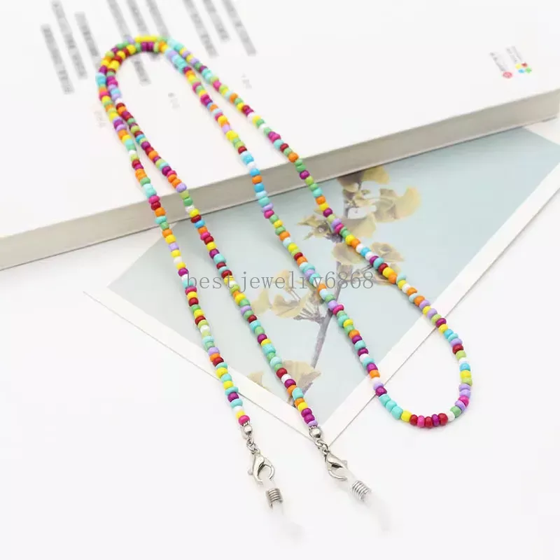 Color Mixed Rice Bead Eyeglasses Chains Plastic Beading Eyewear Sunglasses Chain Anti Drop Mask Links Wholesale