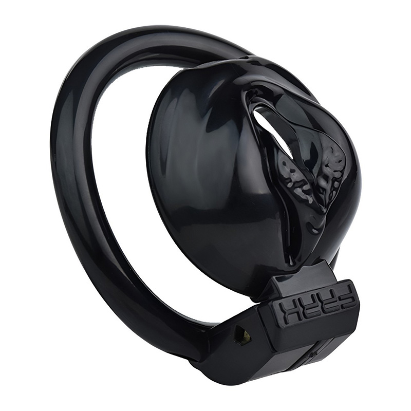 2024 VENTE HOT VENTE NOIR SIMULÉ VAGINE CHASTITY LOCK Sissy Abstinence Cage de bite anti-chiche avec 4 Anneaux de taille Toys Sex Male 18+