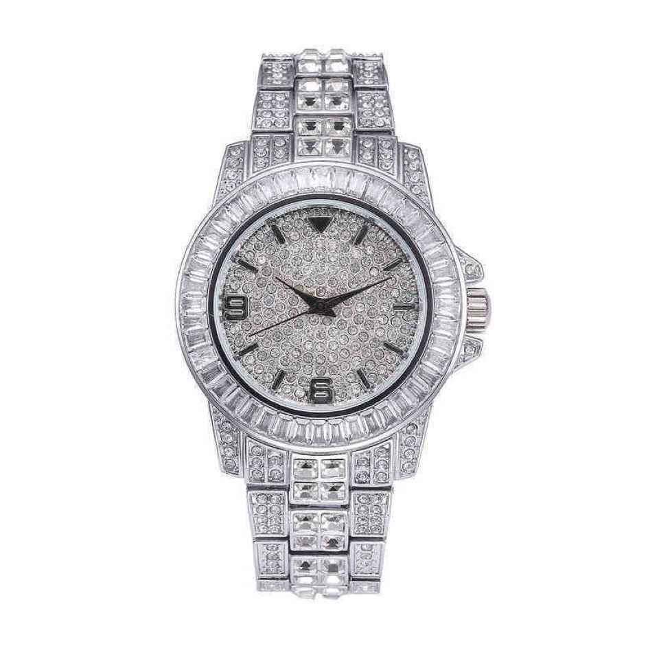 Montre-bracelet de luxe pour hommes, cristal scintillant, couleur or argent, Quartz glacé, étanche, bijoux Hip Hop, 282b