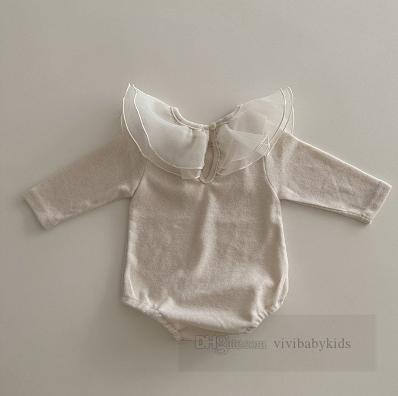 Bébé garçons filles vêtements ensembles enfant en bas âge enfants double dentelle gaze falbala revers à manches longues barboteuse pantalon 2 pièces tenues de détente pour bébé Z7121