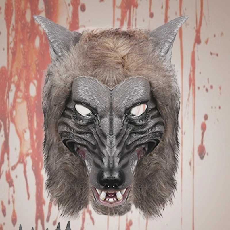 Designer Masks Werewolf Headwear Costume Mask Lifelike Wolf Mask with Faux Fur Halloween Mask for Adults Cosplay Prop Animal Headgear