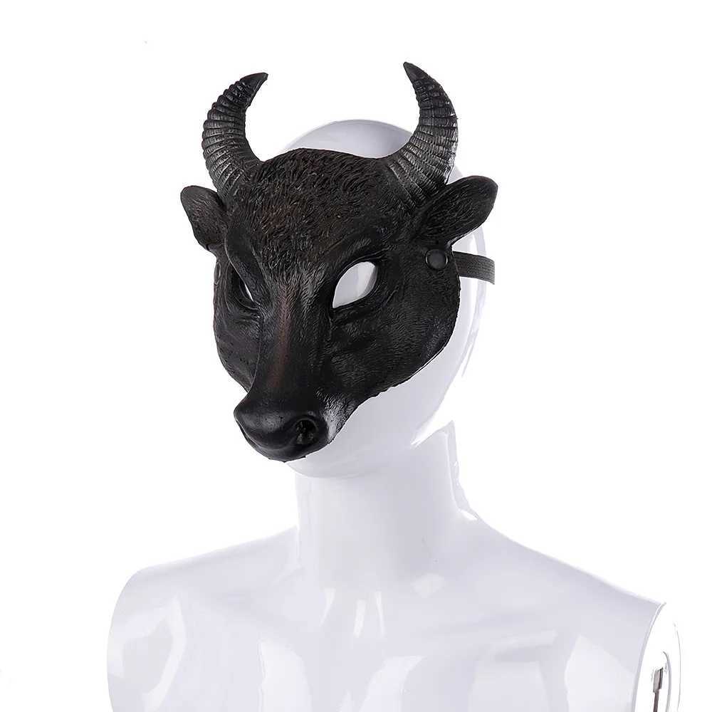 Ontwerpermaskers Ossenmaskers Black Buffalo Cosplay Halloween Maskers PU Black Bull Halfgelaatsmasker Horror Animal Cosplay Masker Party Masque Accessoires