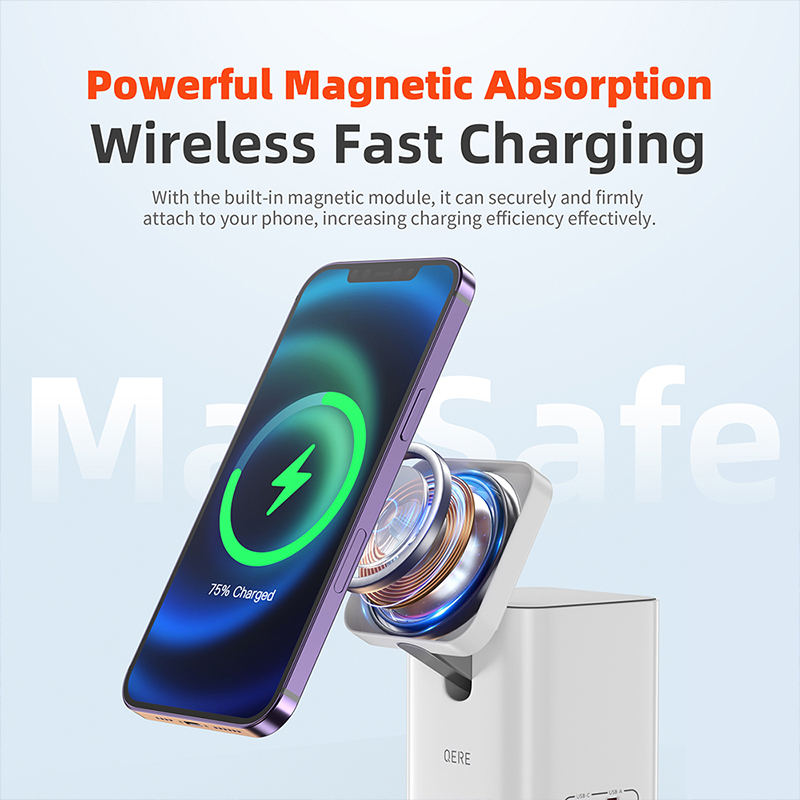 QERE Magnetische kabellose Ladestation für Mobiltelefone, schnelles Aufladen, sicher, multifunktional, tragbar, faltbar, kabelloses Mini-Ladegerät