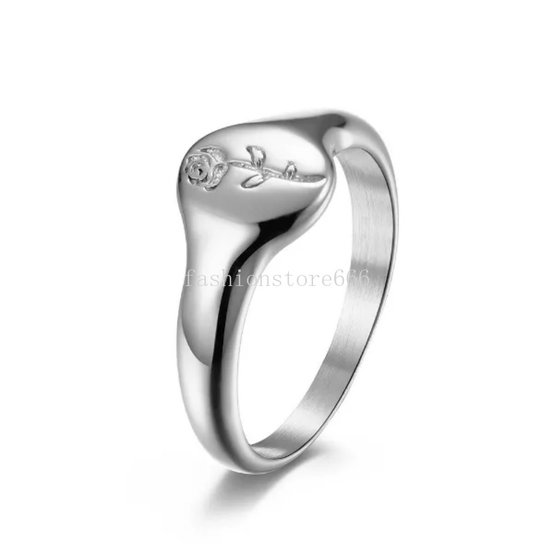 Eenvoudig roestvrij staal 18k goud graveren bloem roos patroon vinger ring hoogglans staart ring bang voor vrouwen mode-sieraden