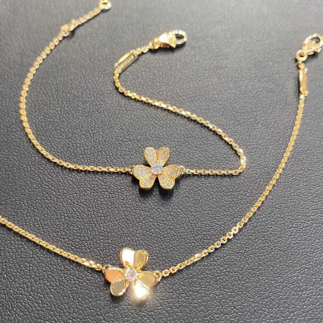 V Necklace High version petal clover necklace 18k rose gold full diamond single diamond lucky grass flower earrings smooth three leaf