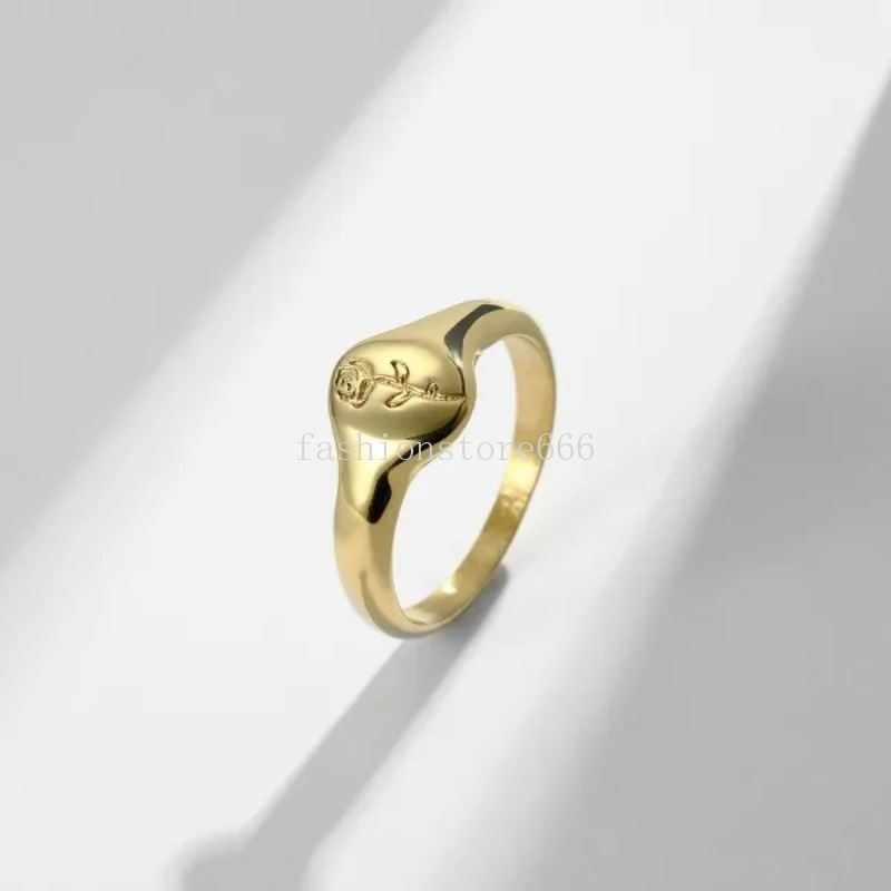 Schlichter Fingerring aus 18 Karat Gold mit Blumen- und Rosenmuster aus Edelstahl, hochglanzpolierter Schwanzring für Damen, Modeschmuck