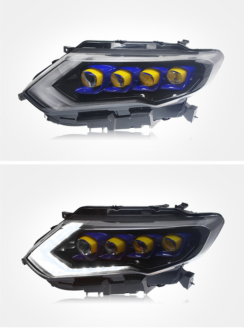 Pełne reflektory kryształowe LED dla Nissana X-Trail 20 17-20 19 DRL Daytime Light Dynamic Signal Head Lampa