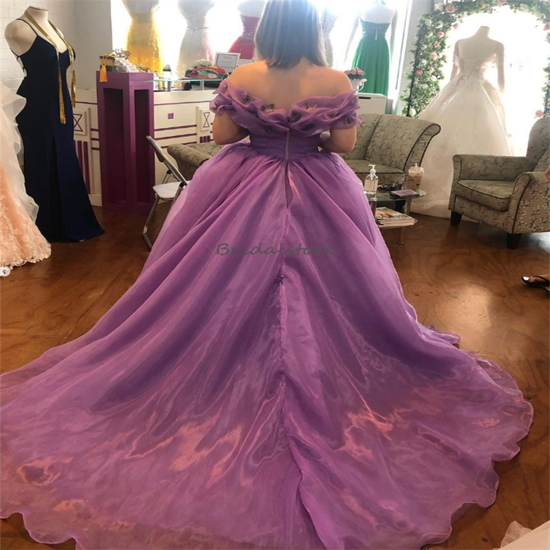 Cinderalle Purple Evening Dress With Butterflies Off Shoulder Organza Prom Dress Formal Occasion Sixteen Birthday Dress Vestios De 15 Anos 2024 Vestidos De Noche