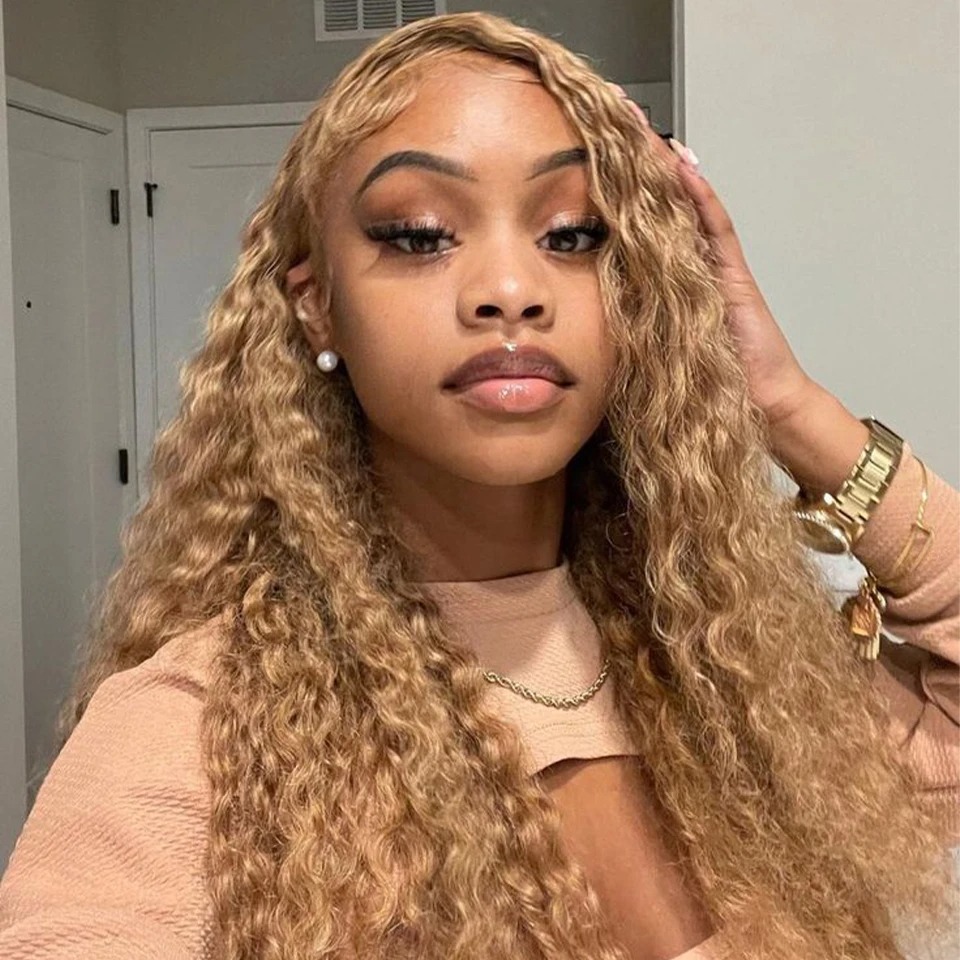 4x4 Lace Closure Wig Honey Brown Blonde Colored Kinky Curly Human Hair Wigs for Women Pre-Plucked Clearance Sale Lowest Price