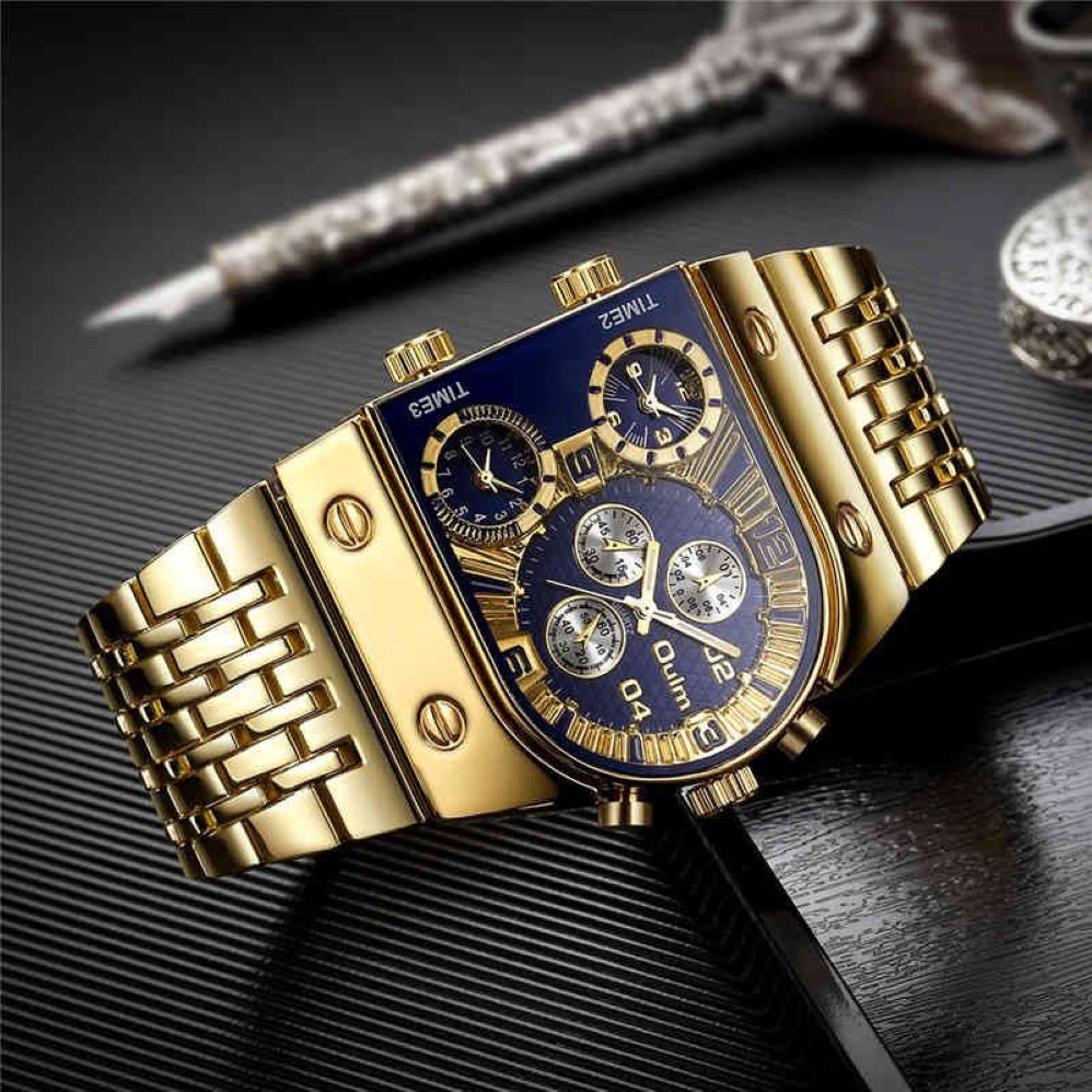 Brand New Oulm Orologi al quarzo Uomo Militare Orologio da polso impermeabile Luxury Gold Acciaio inossidabile Orologio maschile Relogio Masculino 210329209o