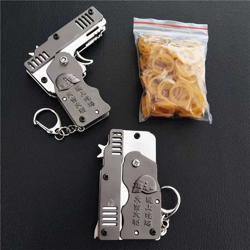 Gun Toys Keychain Rubber Toy Guns Foldable Metal Gun Gifts Mini Gun 240307