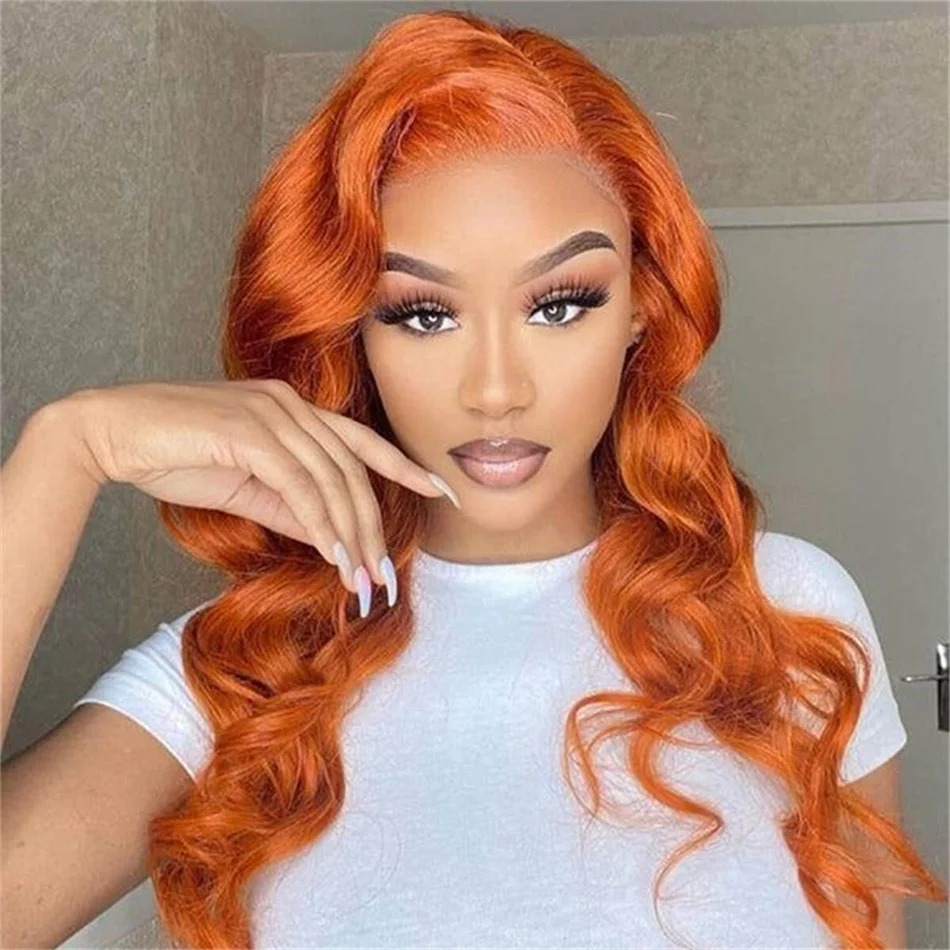 Ginger Orange Cheap Lace Front Wigs Human Hair Bone Body Wave 13x4 Human Hair Lace Frontal Wigs Transparent Lace Wig for Women