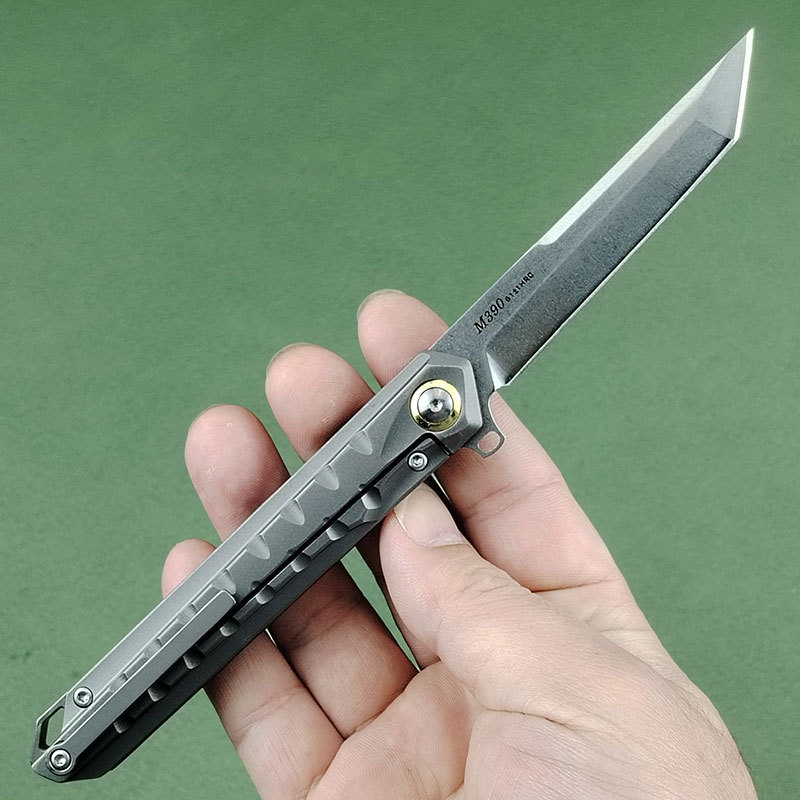 Coltello Flipper di fascia alta A5021 di alta qualità CPM-D2 Acciaio Stone Wash Tanto Point Lama CNC TC4 Manico in lega di titanio Cuscinetto a sfere Coltelli tascabili EDC